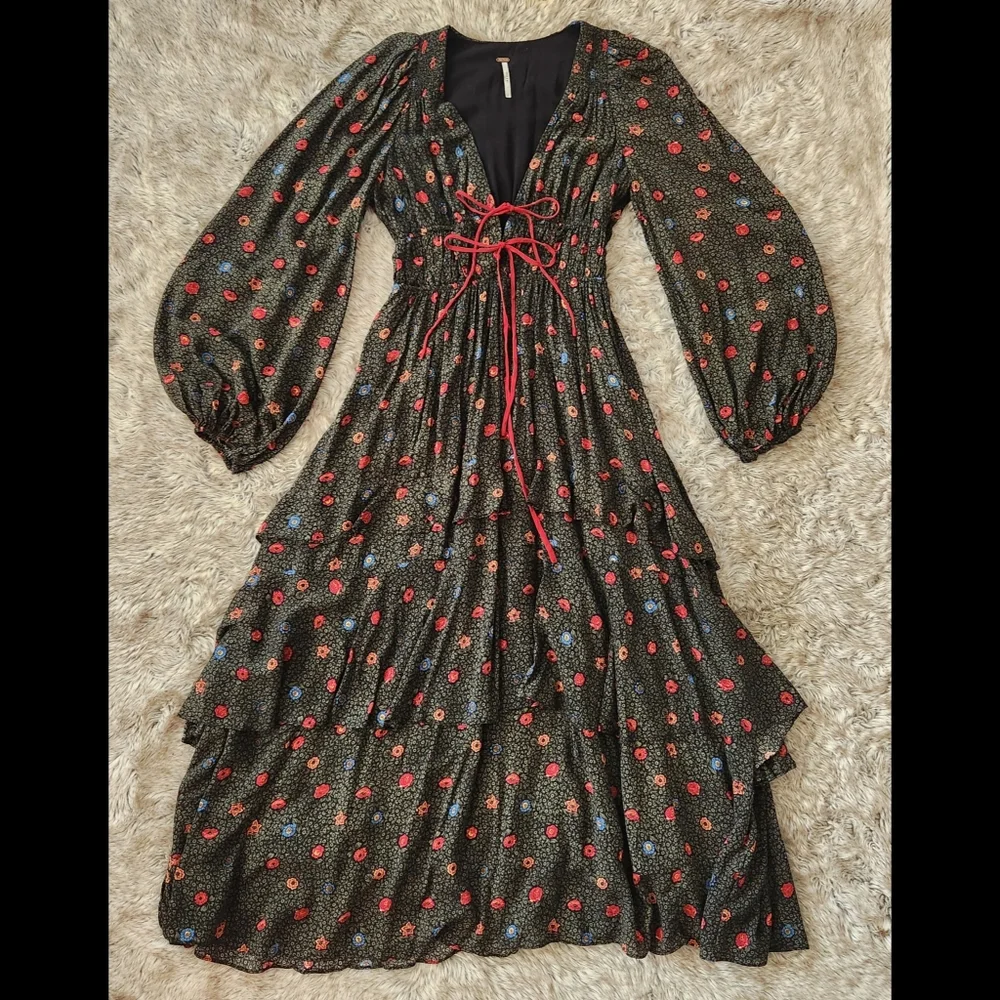 Free People Tried And True Maxi Dress Green Floral‎ Print Women's